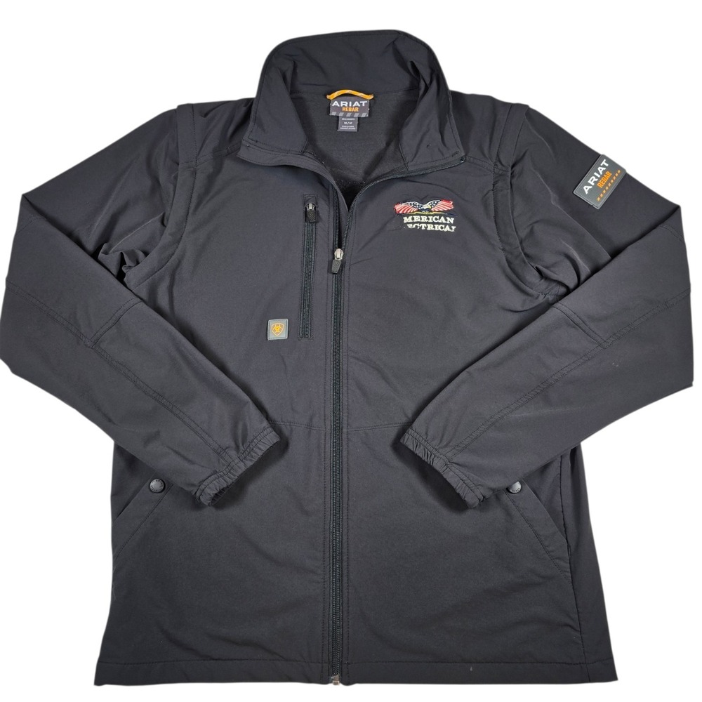 ARIAT REBAR Weatherproof Convertible Black Workwear Jacket Vest Men's Sz M LOGO